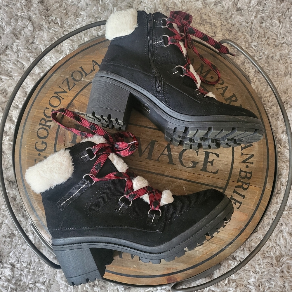 Jelly pop fur lined chunk block heeled bootie